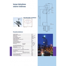 Lampa Hybrydowa solarno wiatrowa 56W maszt 8m wysokość max lampy  9,5m